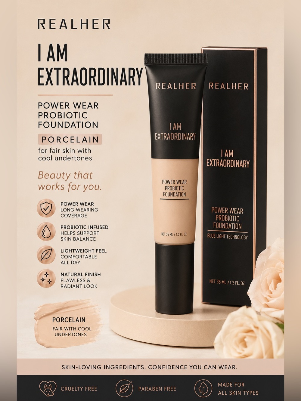 RealHer Power Wear Probiotic Foundation — Porcelain